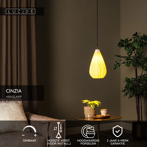 Lucide CINZIA - Hanglamp - Ø 18,3 cm - 1xE27 - Wit - USP